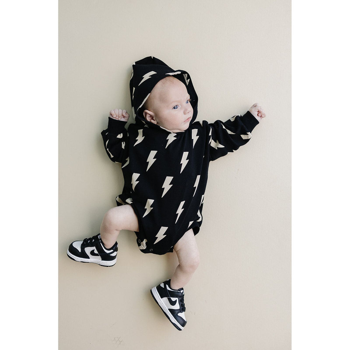 Hooded Bubble Romper  |  Black Bolts