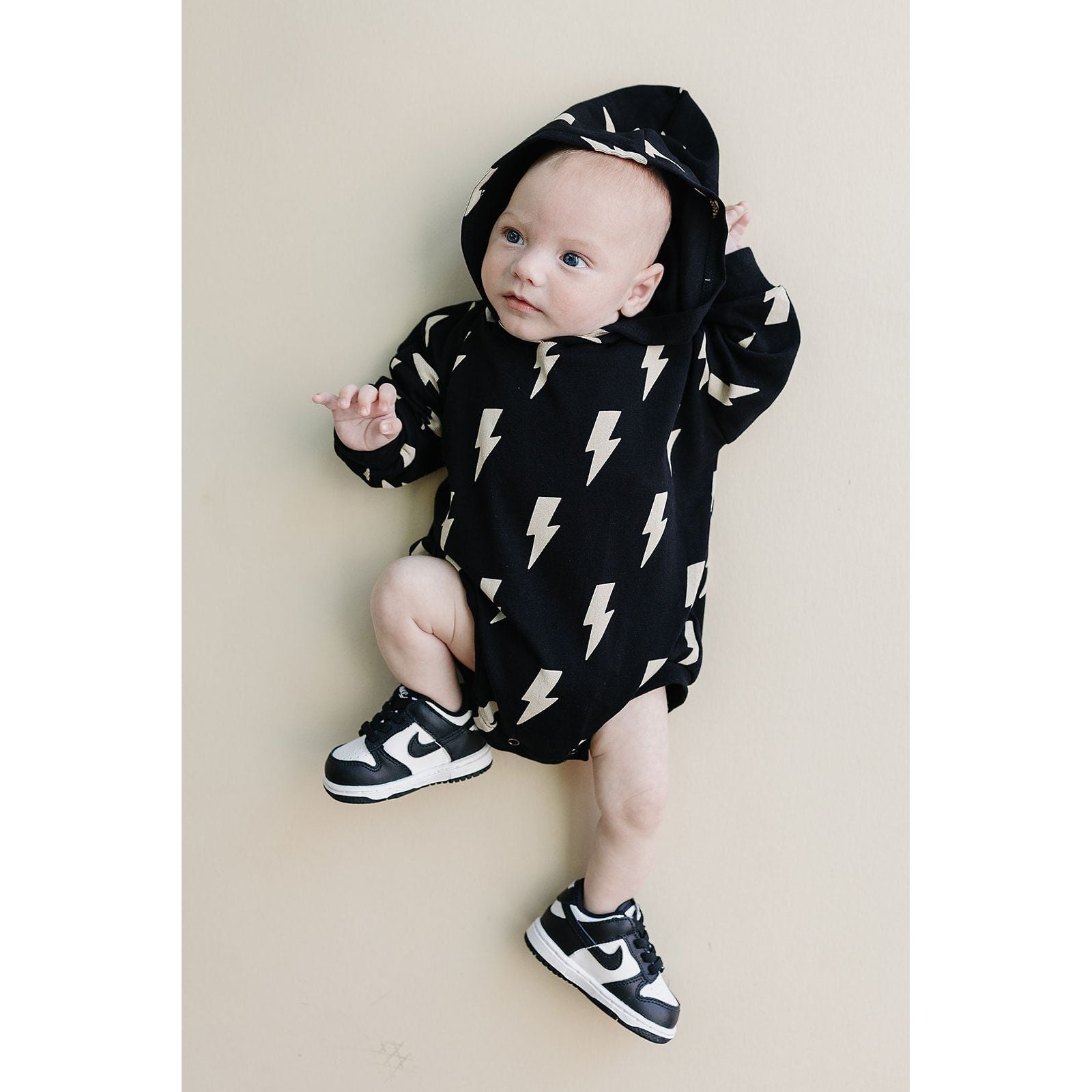 Hooded Bubble Romper  |  Black Bolts