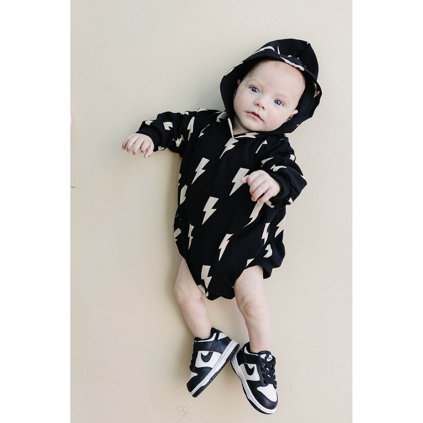 Hooded Bubble Romper  |  Black Bolts