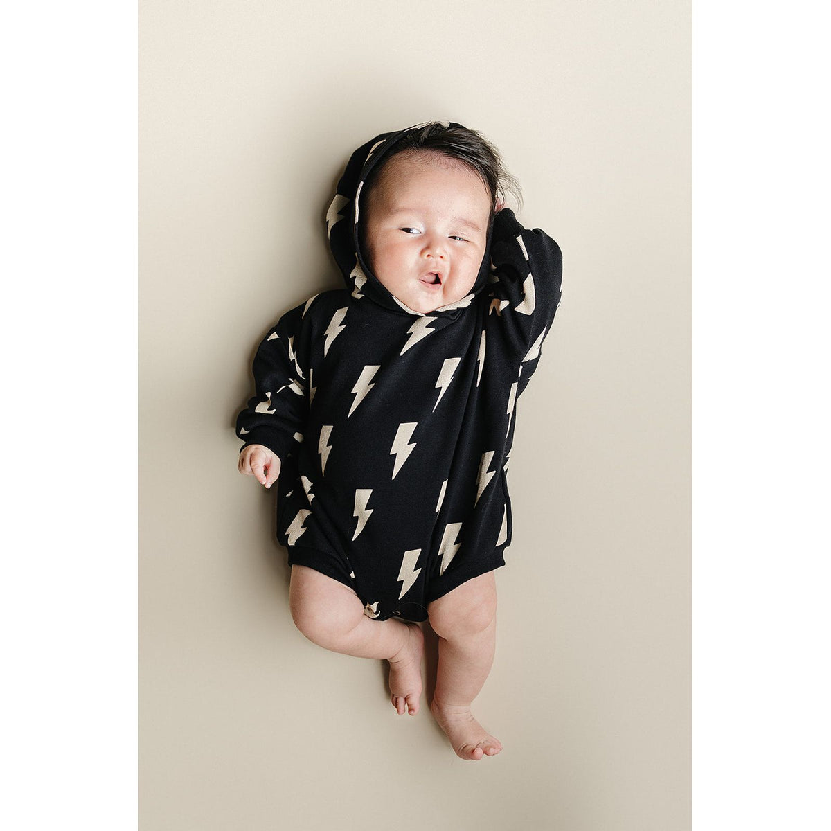 Hooded Bubble Romper  |  Black Bolts
