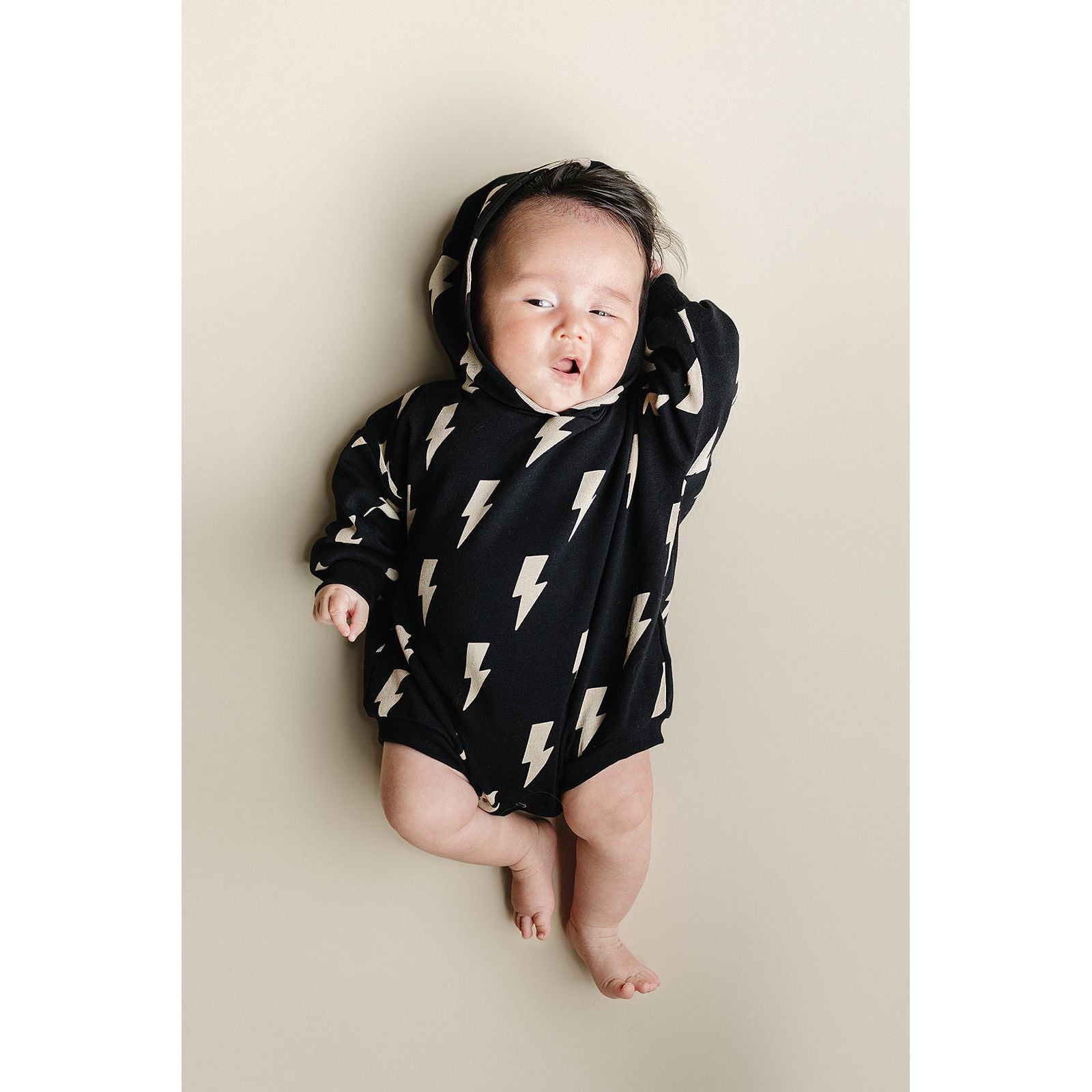 Hooded Bubble Romper  |  Black Bolts