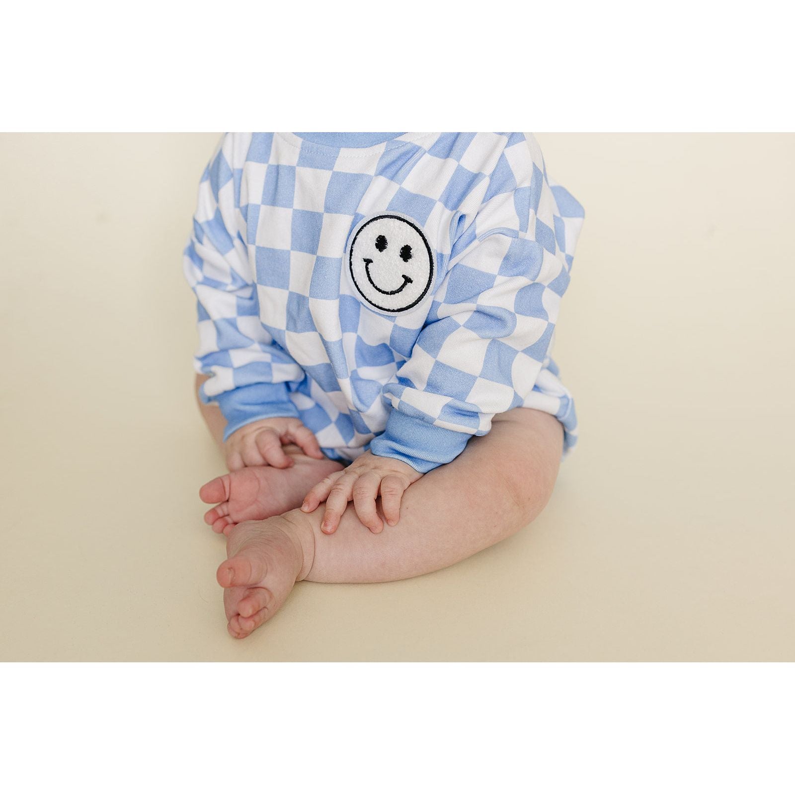 Bubble Romper | Checkered Smiley Blue