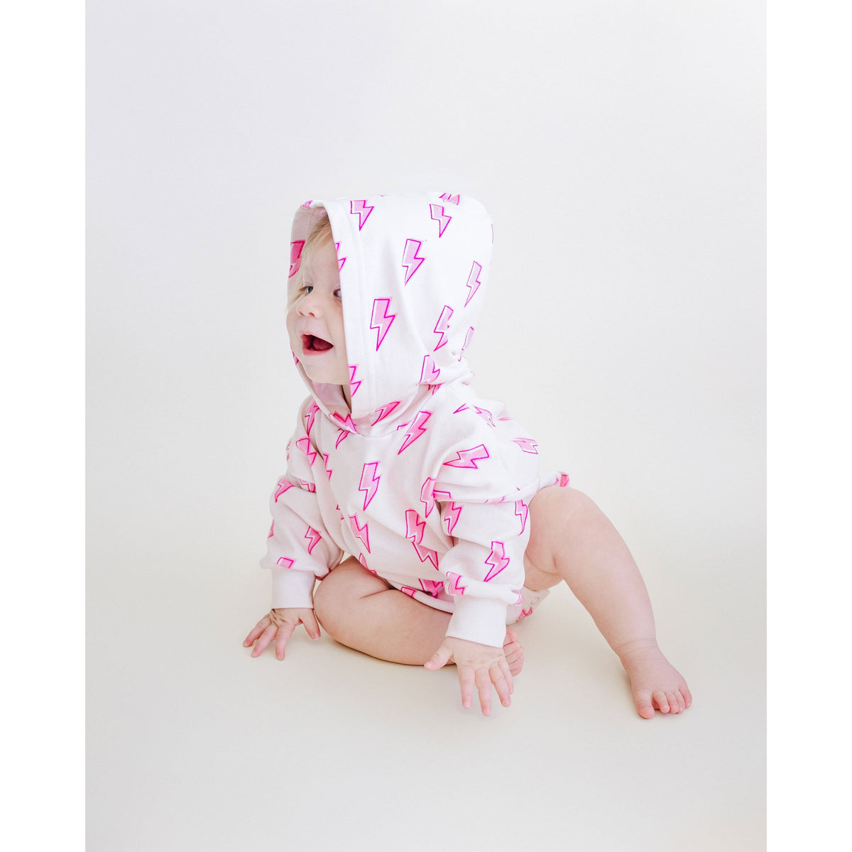 Hooded Bubble Romper | Pink Bolts