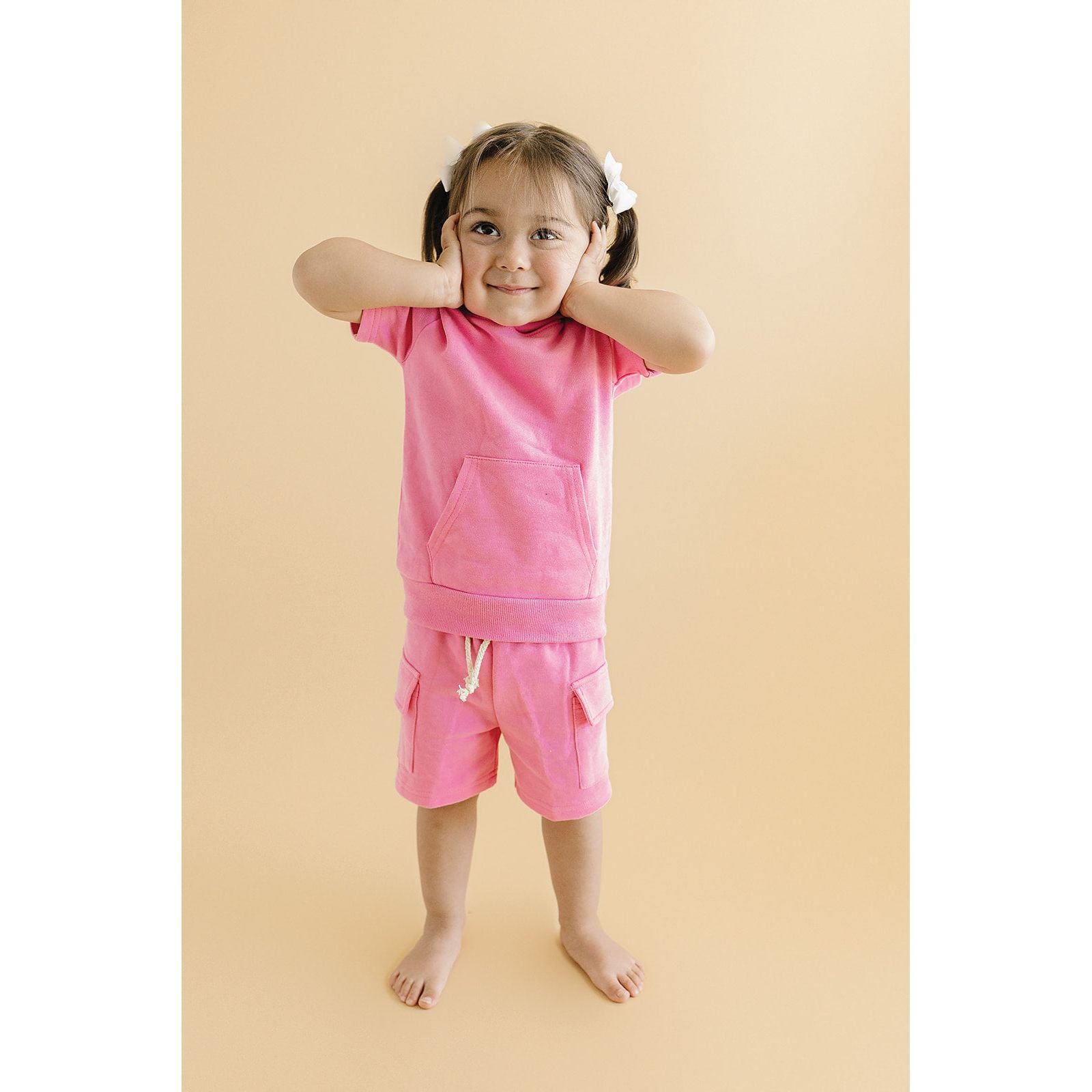 Terry Cargo Shorts Set | Pink