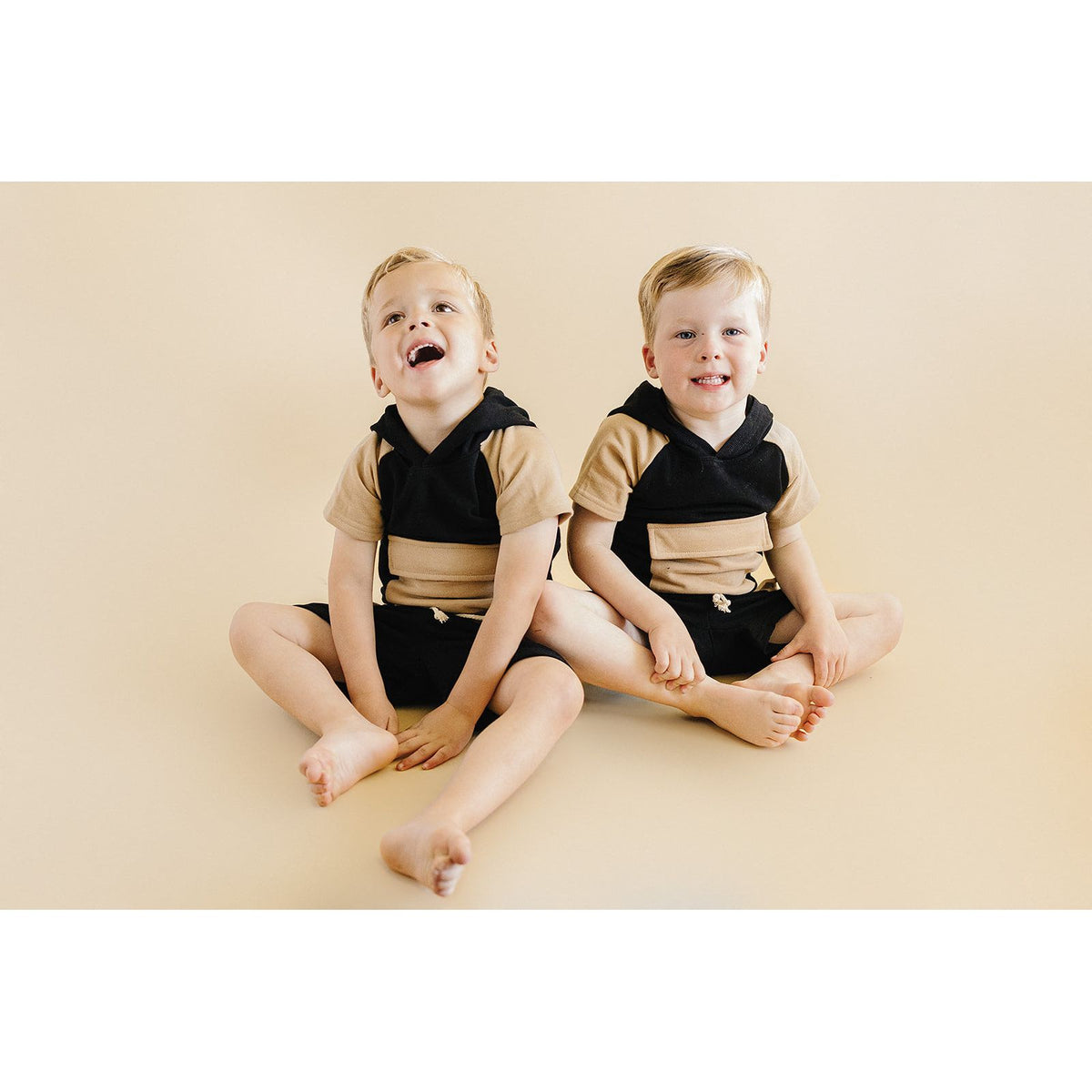 Terry Cargo Shorts Set | Black & Tan