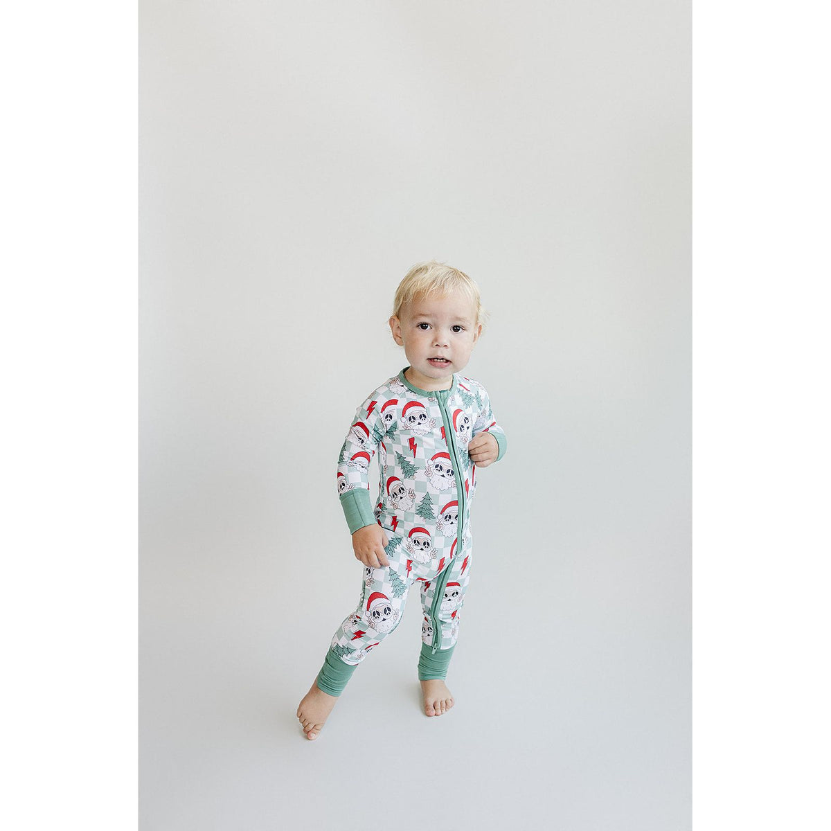 Bamboo Zip Romper | Checkered Santa