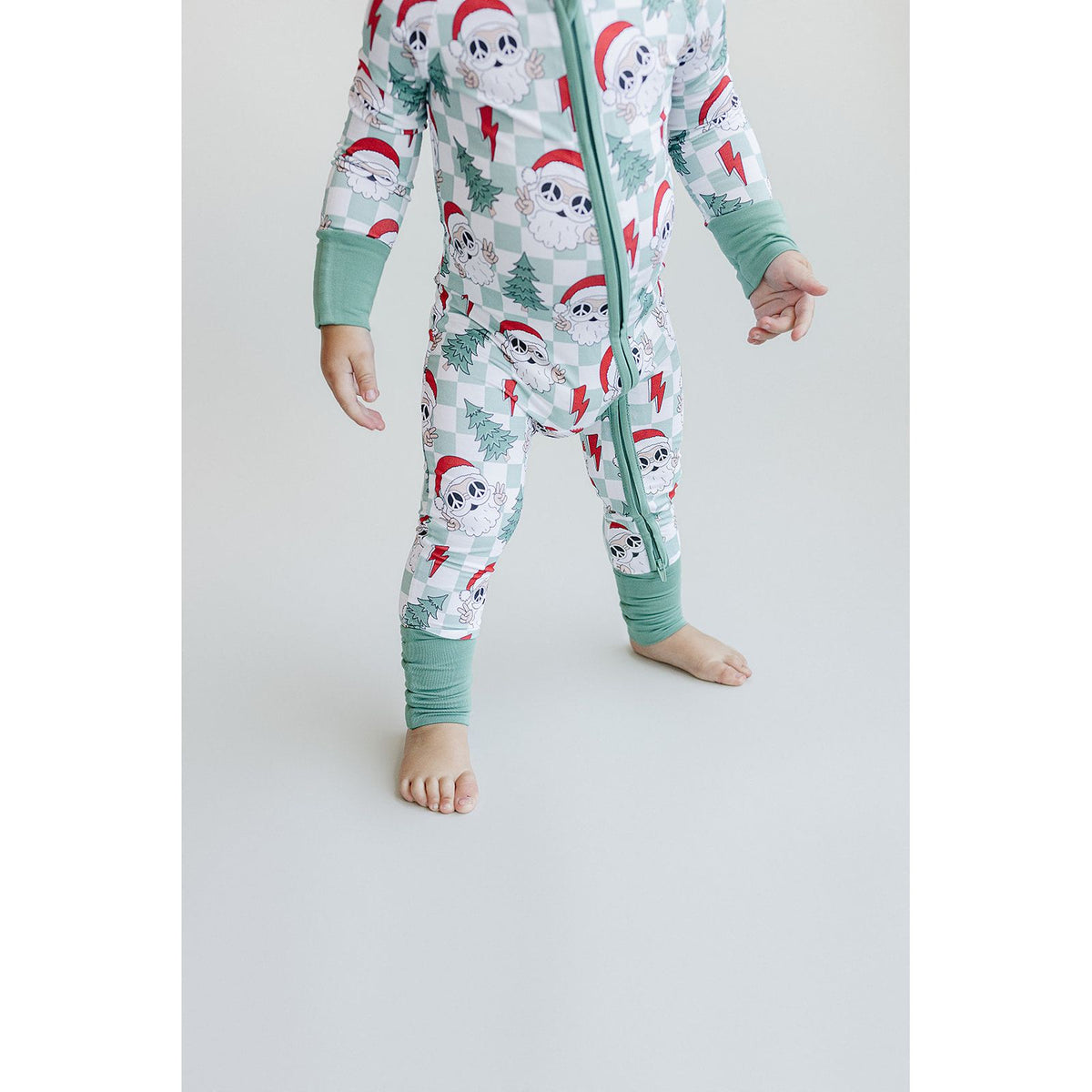 Bamboo Zip Romper | Checkered Santa
