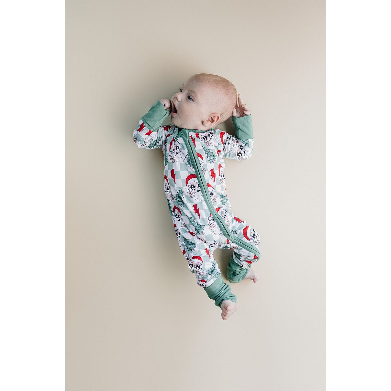 Bamboo Zip Romper | Checkered Santa