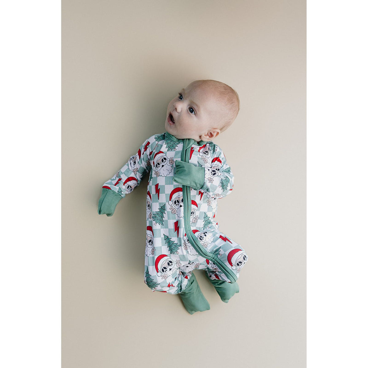 Bamboo Zip Romper | Checkered Santa