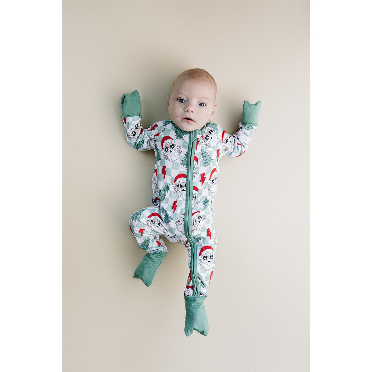 Bamboo Zip Romper | Checkered Santa