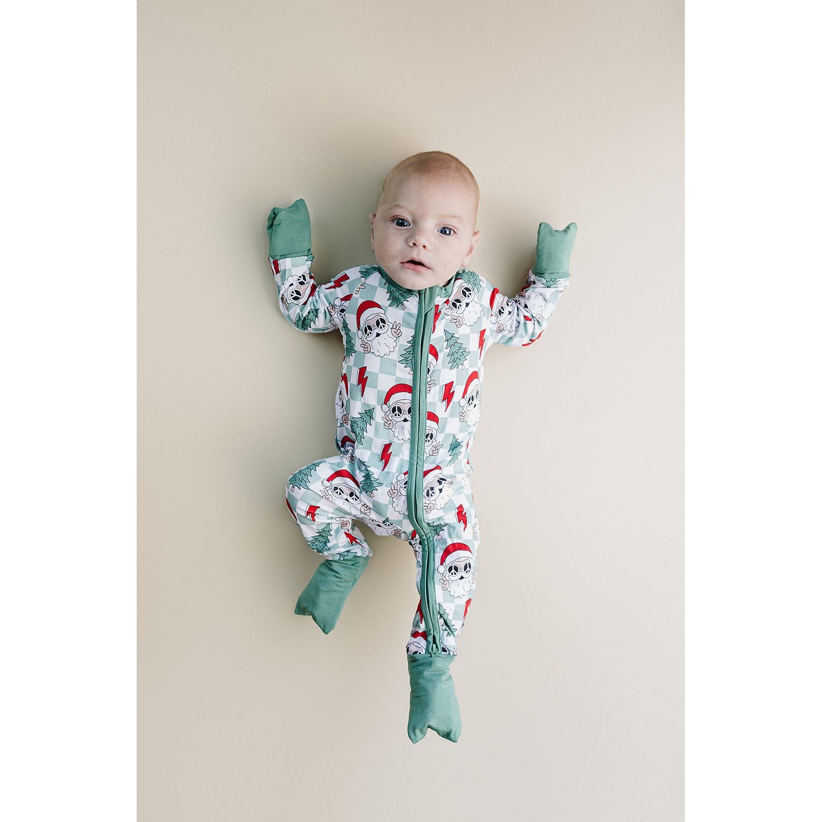 Bamboo Zip Romper | Checkered Santa