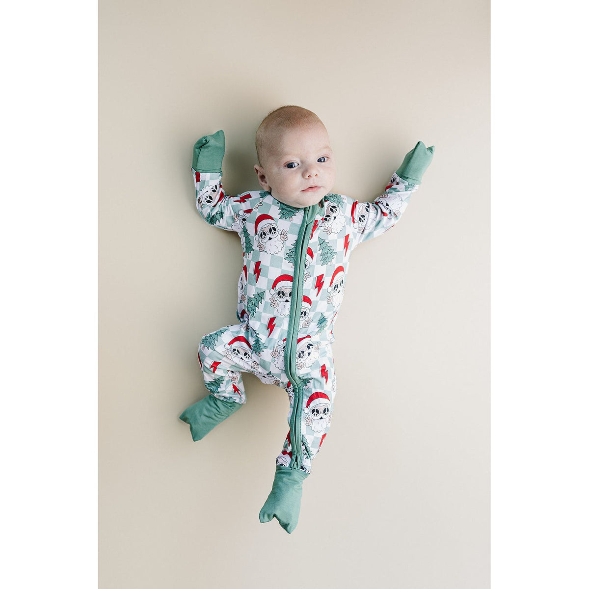 Bamboo Zip Romper | Checkered Santa