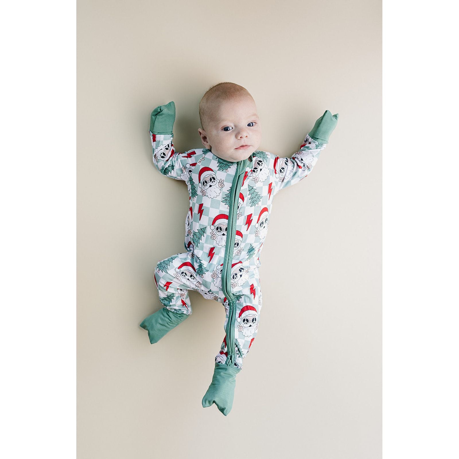 Bamboo Zip Romper | Checkered Santa