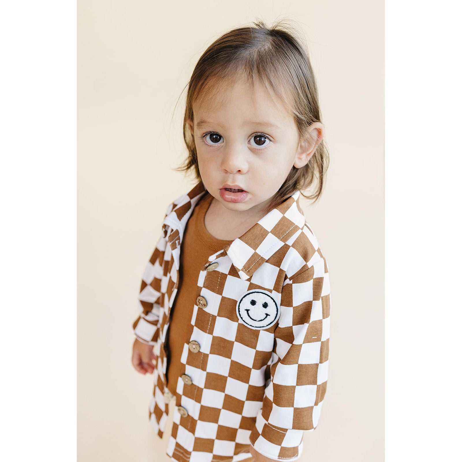 Cotton Shacket | Smiley Checkered Copper