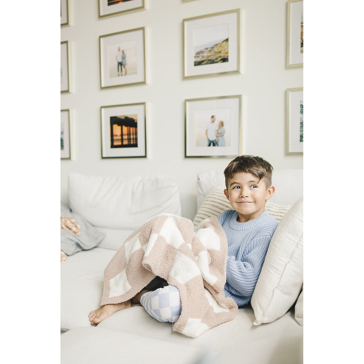 Checkered Plush Blanket | Latte