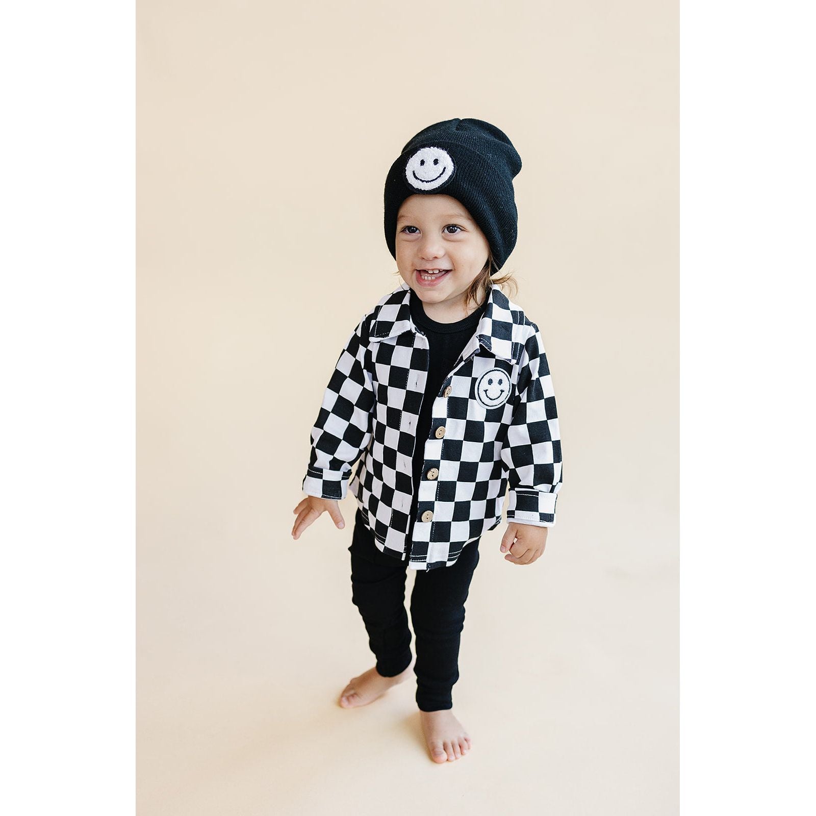 Cotton Shacket | Smiley Checkered Black