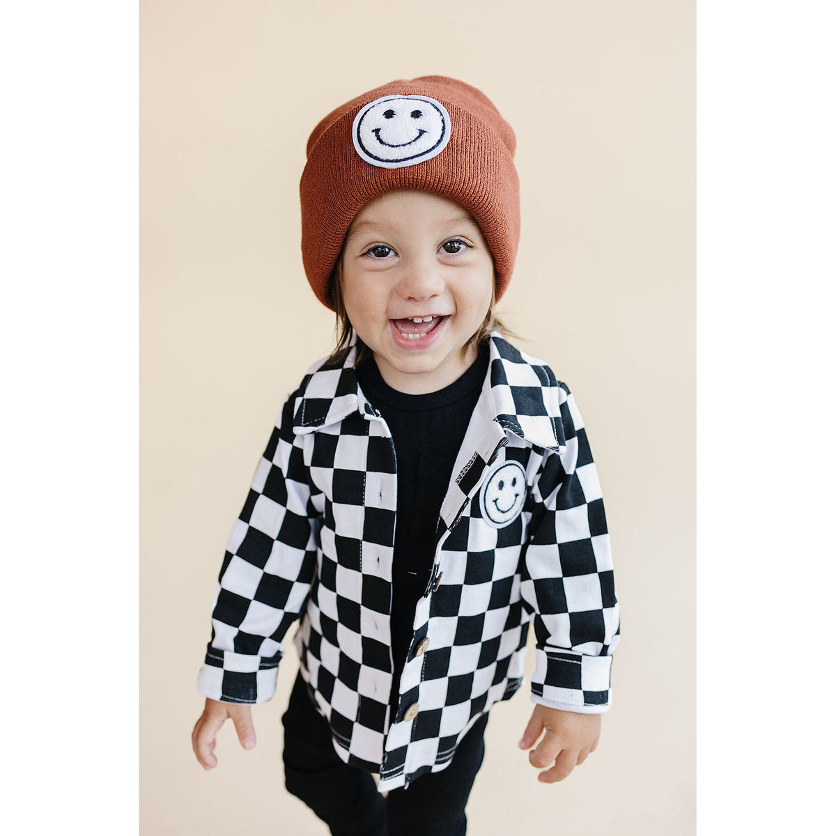 Cotton Shacket | Smiley Checkered Black