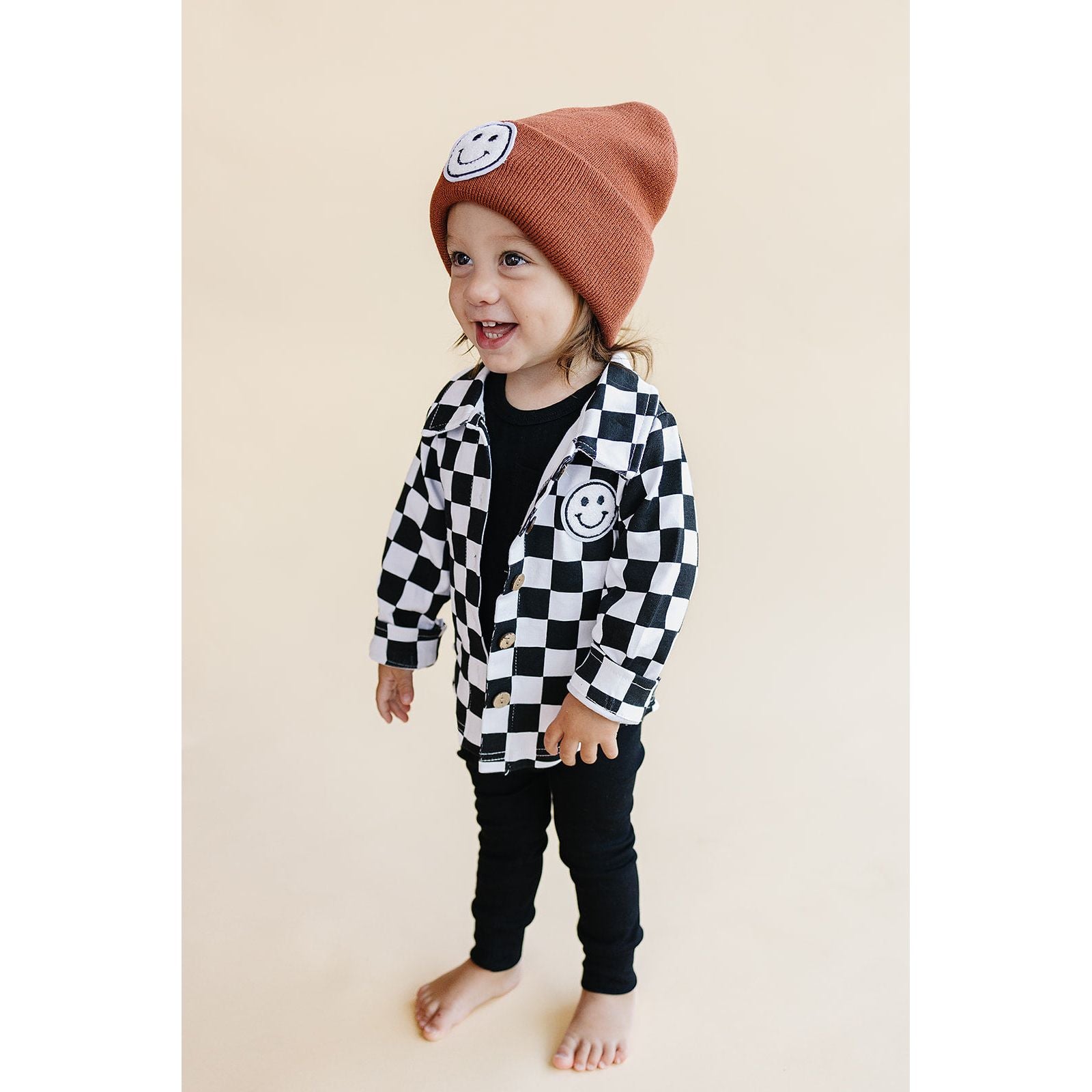 Cotton Shacket | Smiley Checkered Black
