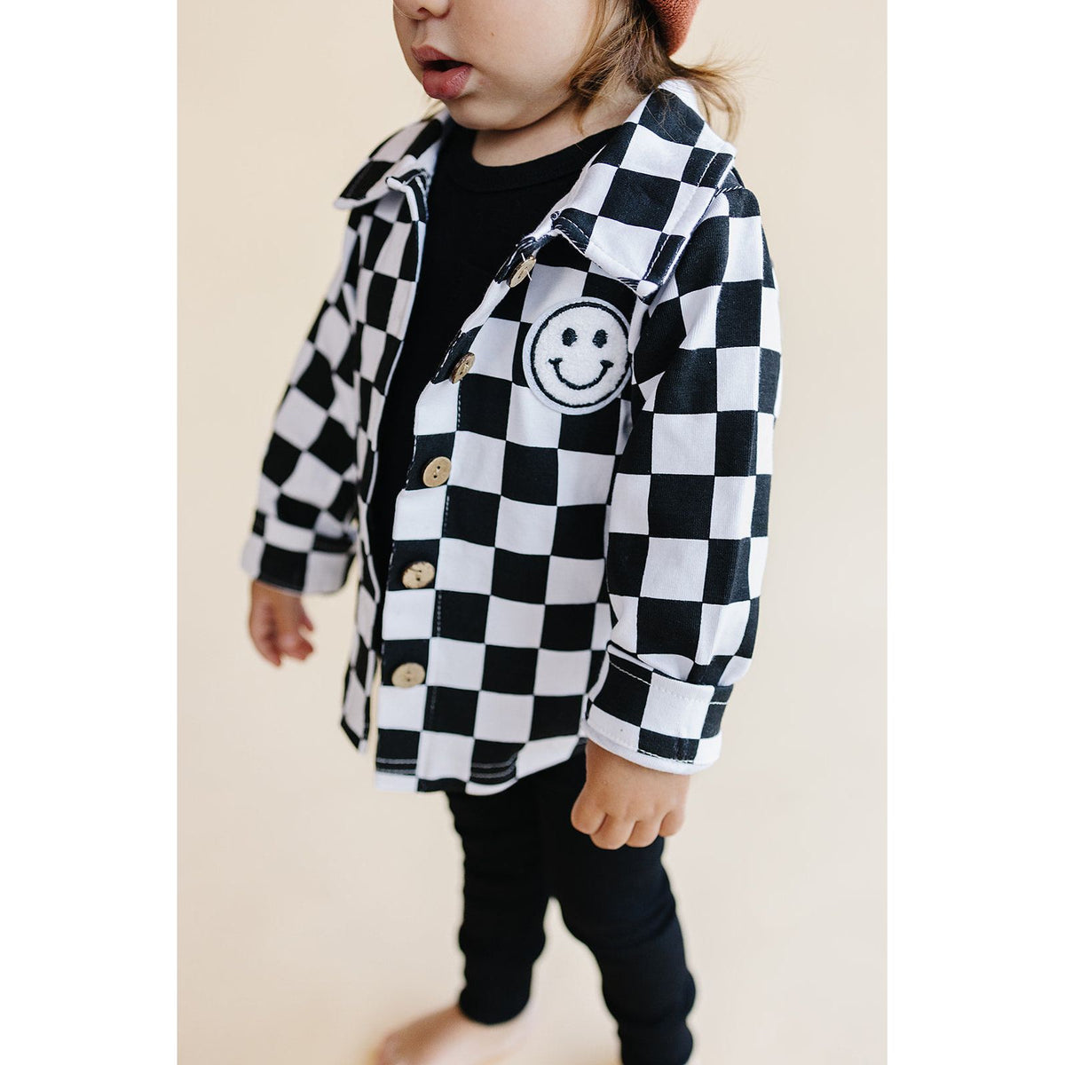 Cotton Shacket | Smiley Checkered Black