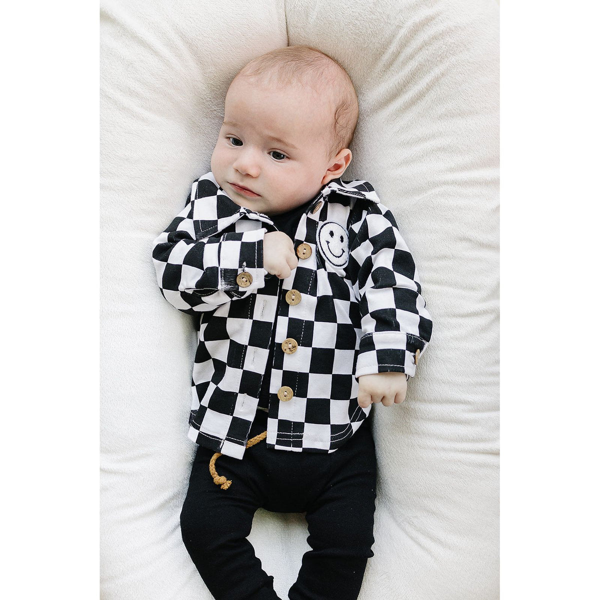 Cotton Shacket | Smiley Checkered Black