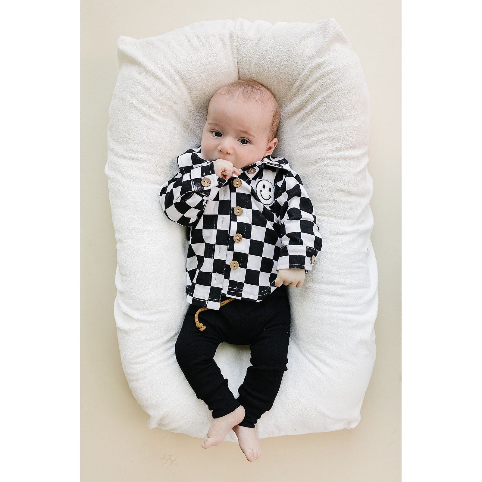 Cotton Shacket | Smiley Checkered Black