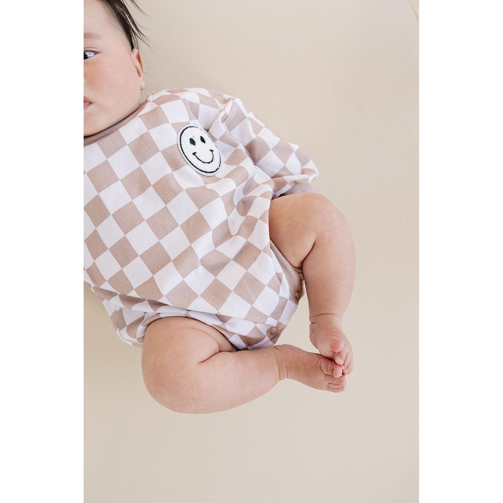 Bubble Romper | Checkered Smiley Latte