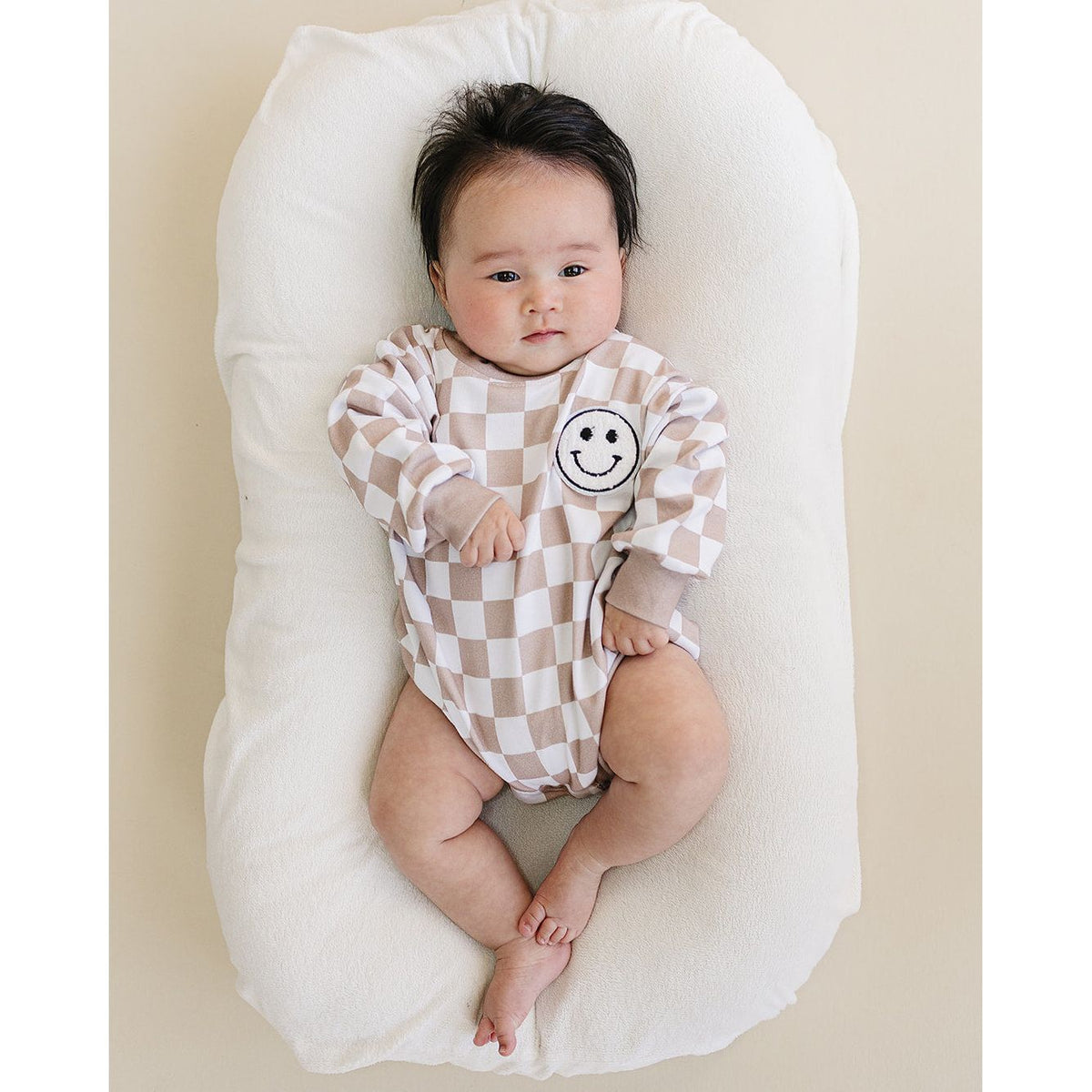 Bubble Romper | Checkered Smiley Latte