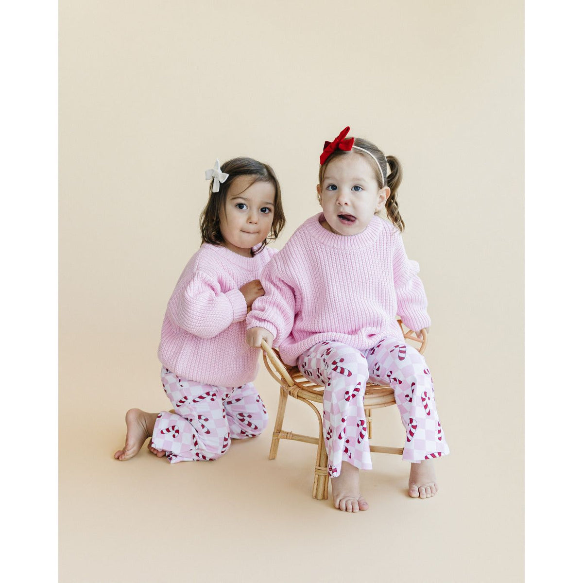 Checkered Candy Cane Flare Pants | Pink