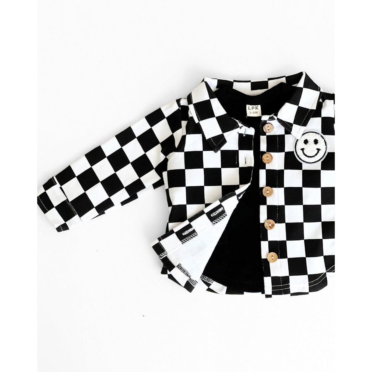 Cotton Shacket | Smiley Checkered Black
