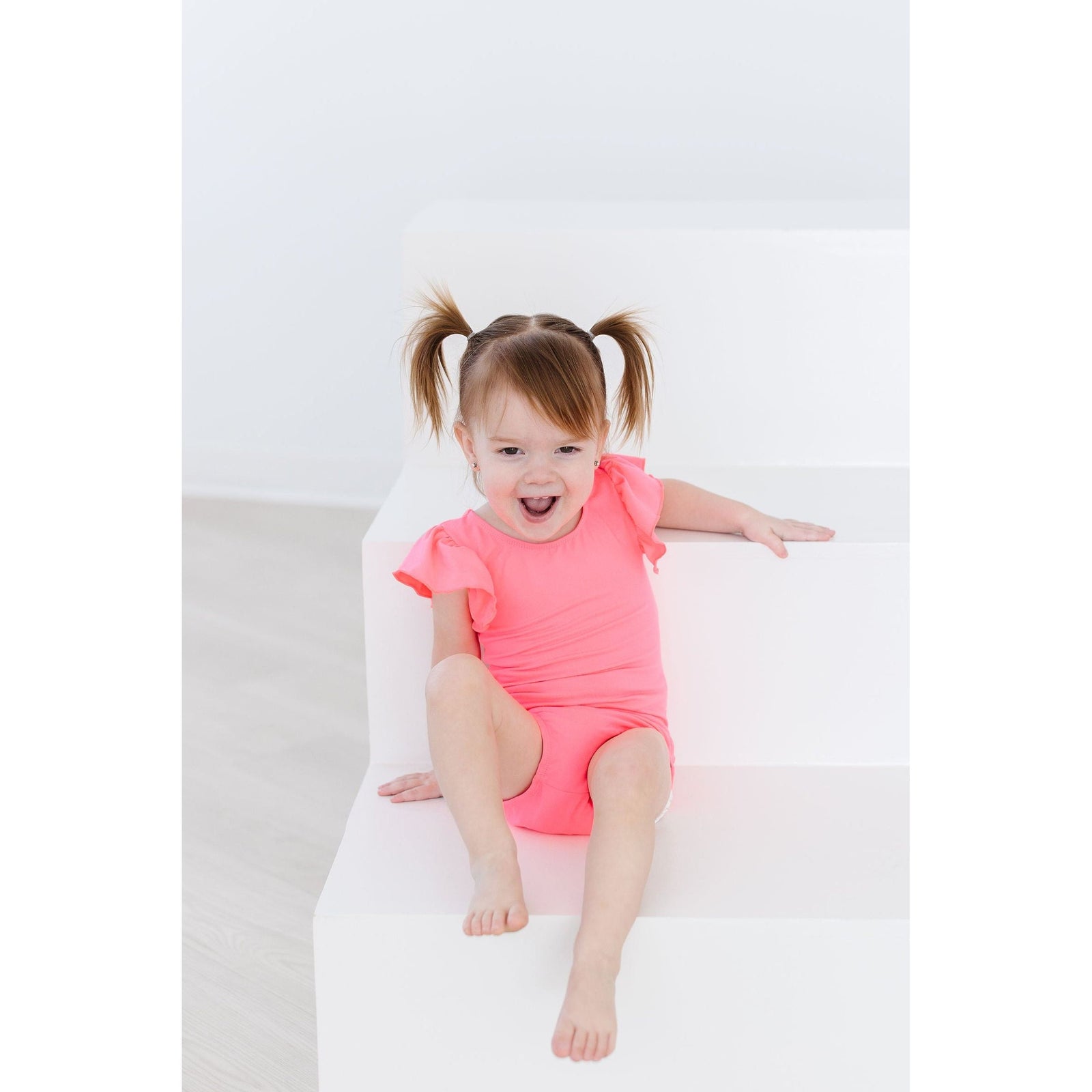 Neon Pink S/S Flutter Sleeve Leotard