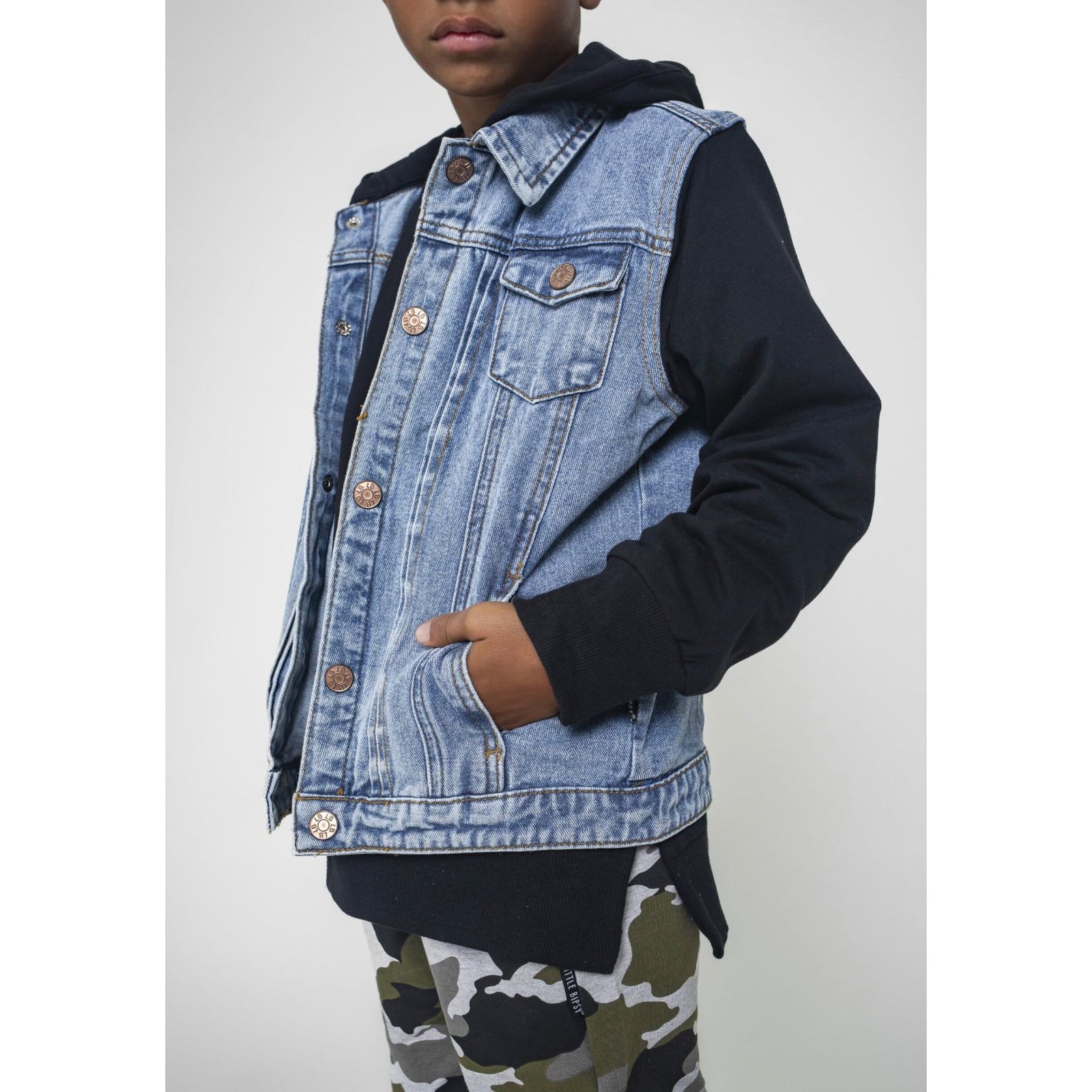 Hooded Denim Jacket - Black