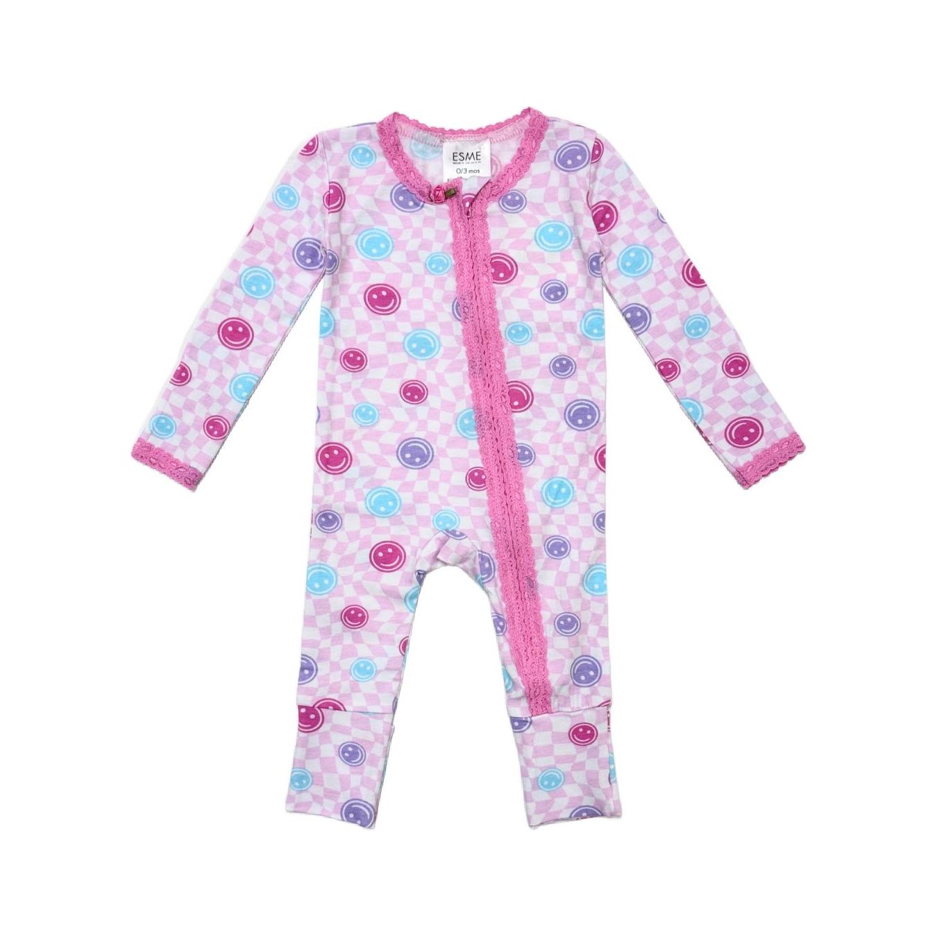 lace trim flip footie | smiley girl