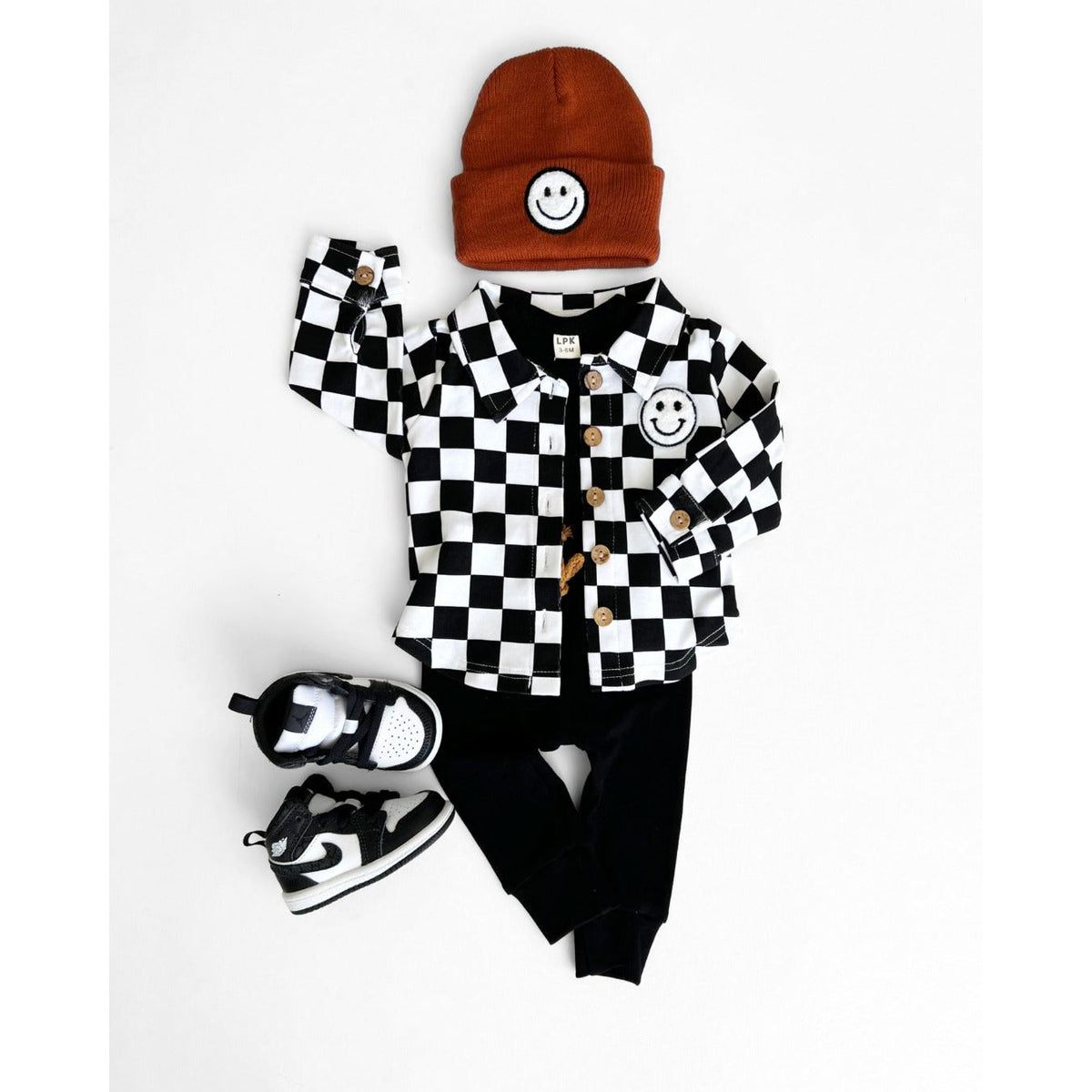 Cotton Shacket | Smiley Checkered Black