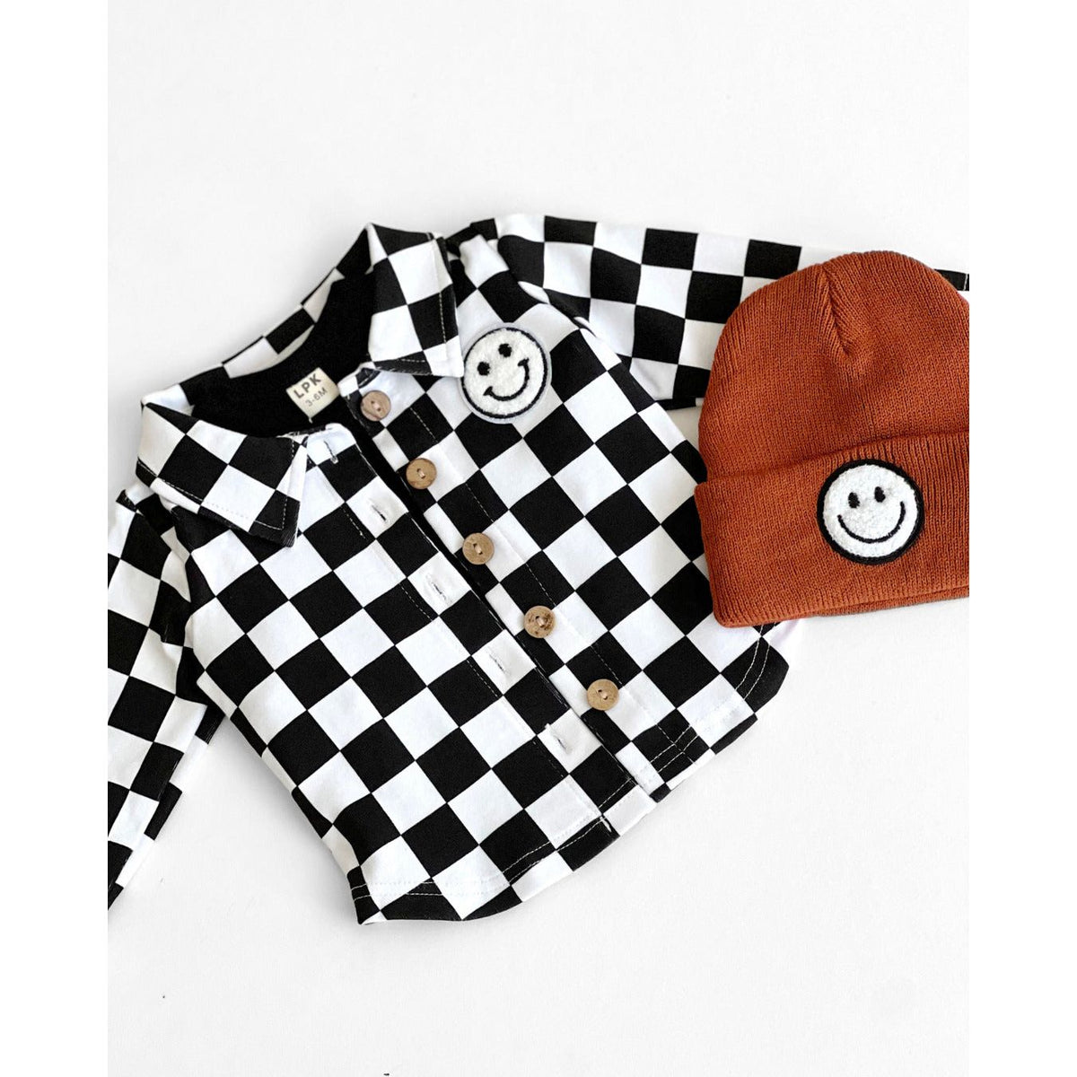 Cotton Shacket | Smiley Checkered Black