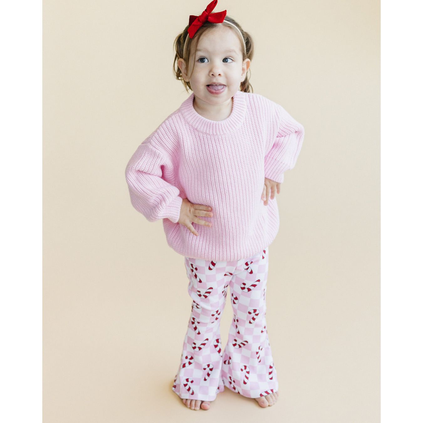 Checkered Candy Cane Flare Pants | Pink
