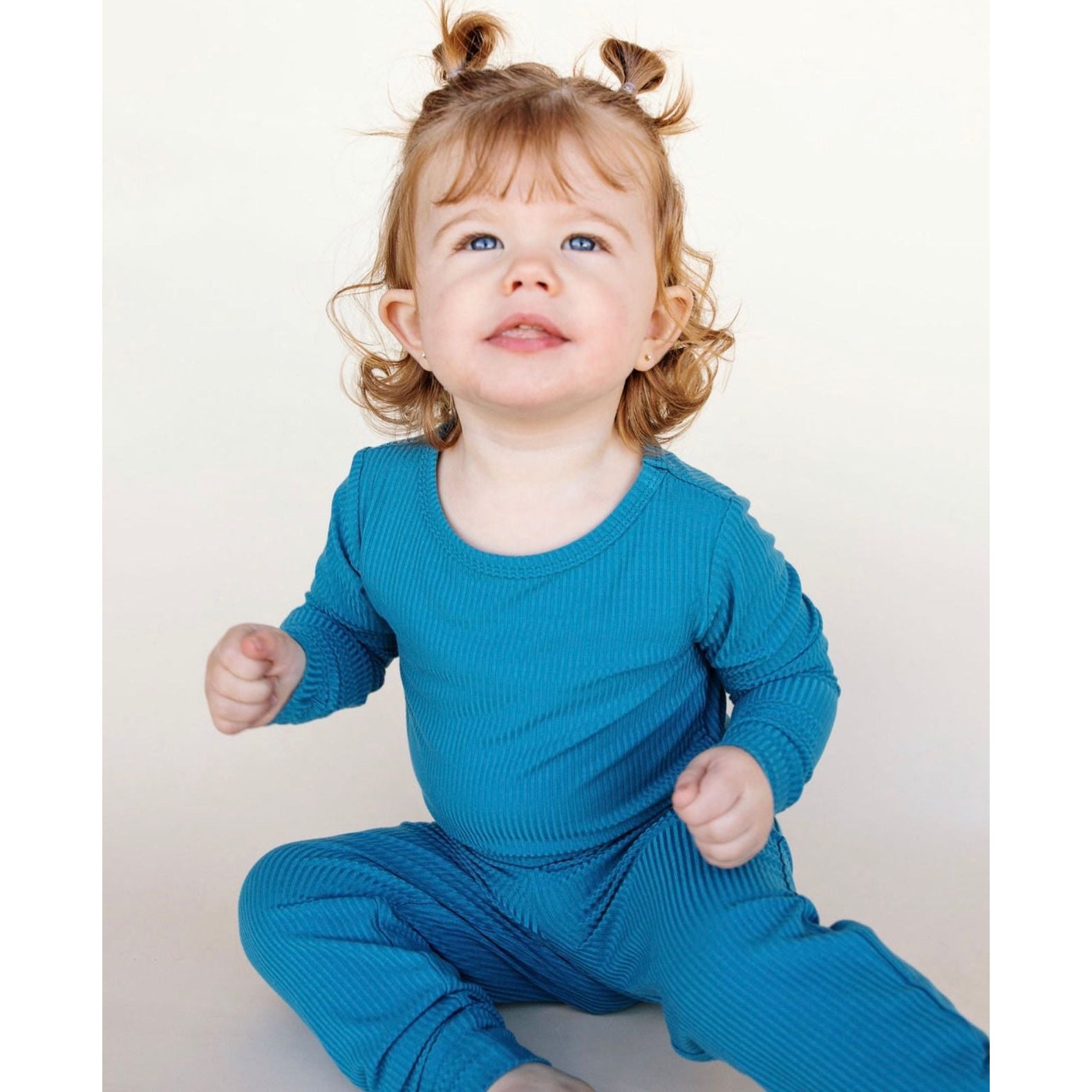 Blue Ribbed Two Piece Long Set