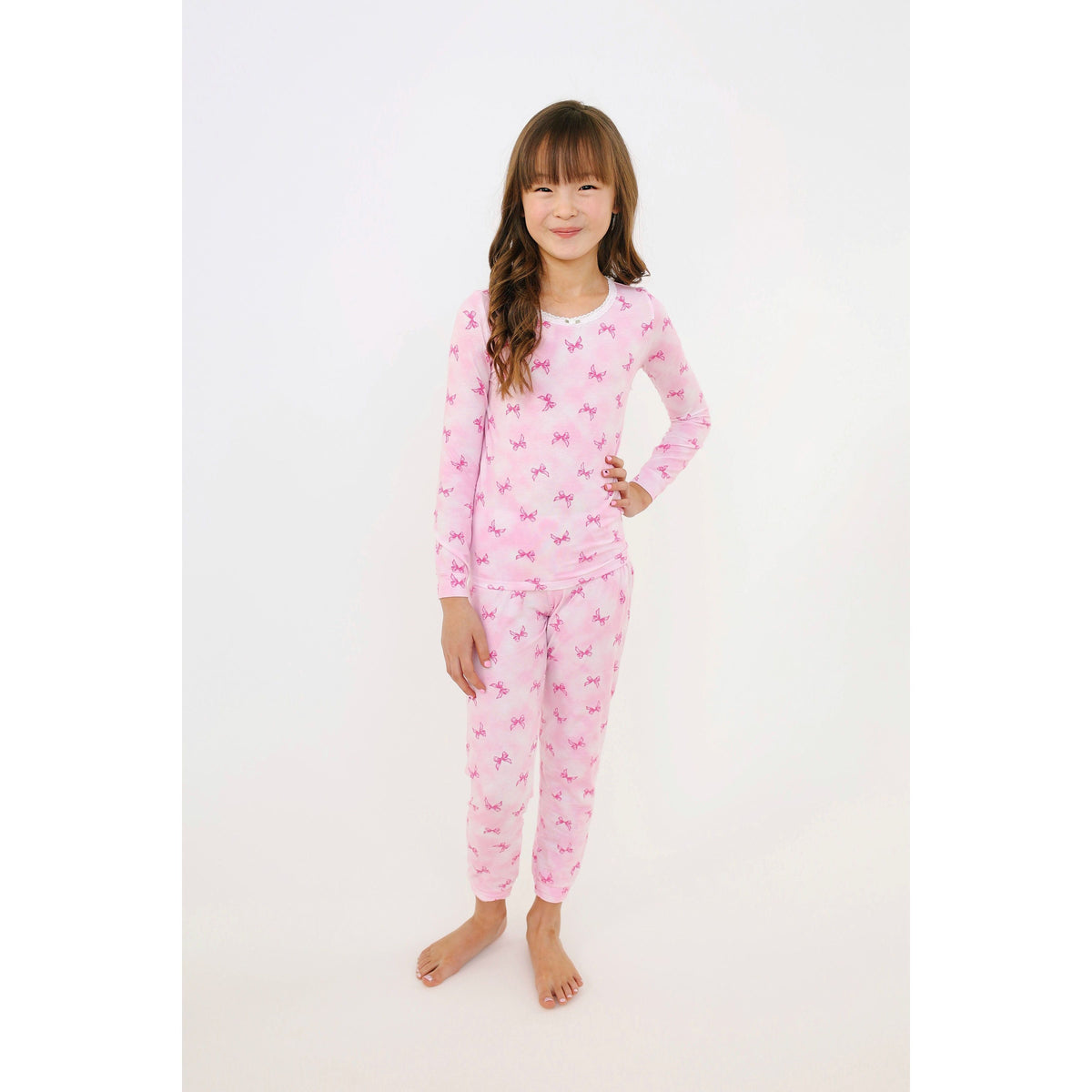ribbon bows long sleeve pajama set