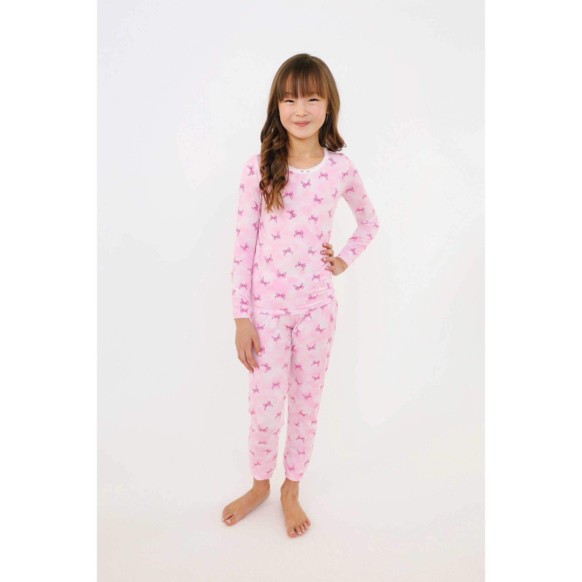 ribbon bows long sleeve pajama set