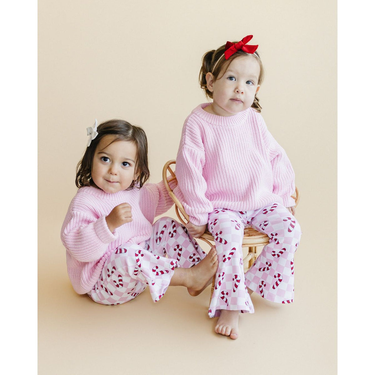 Checkered Candy Cane Flare Pants | Pink