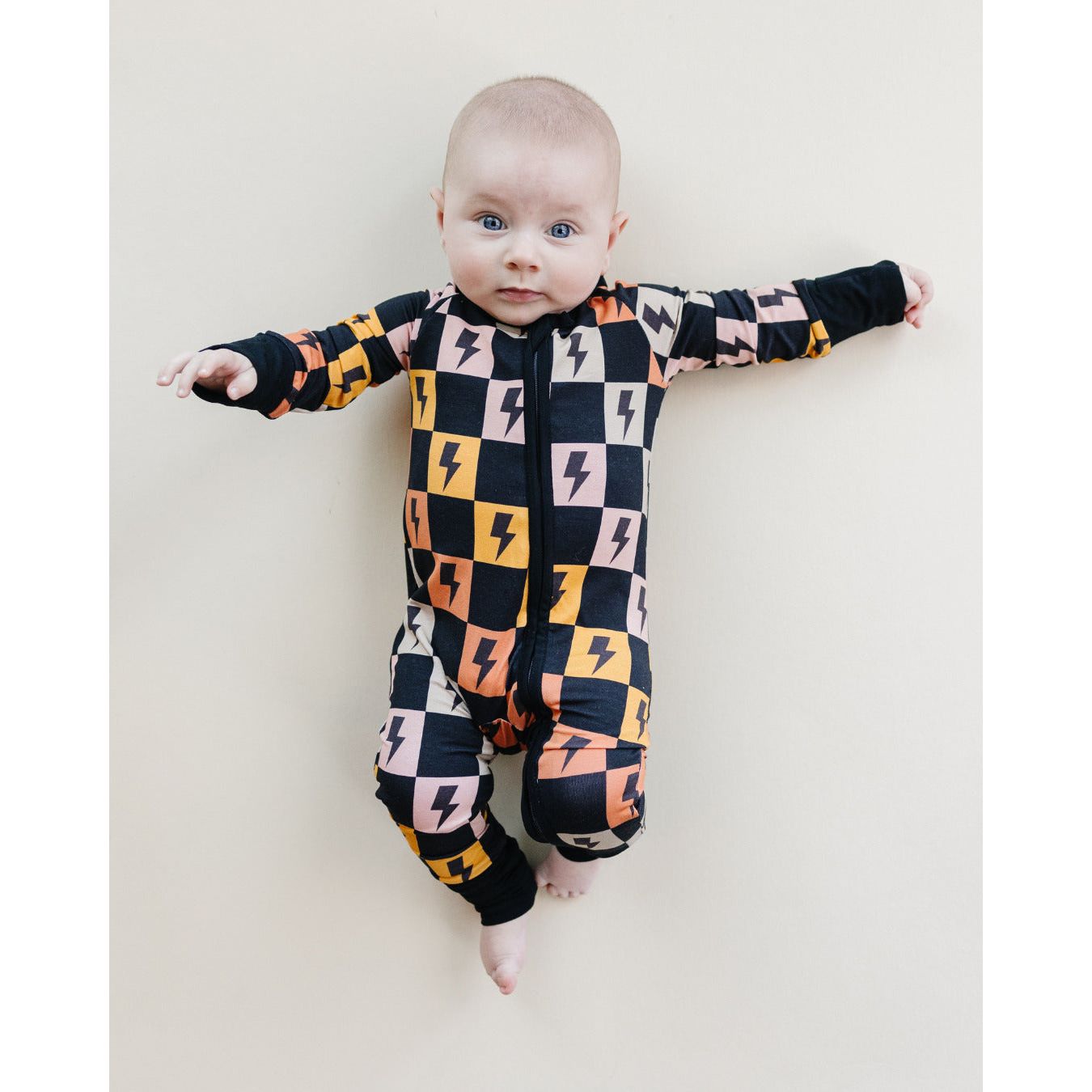 Bamboo Zip Romper | Colorful Checks & Bolts