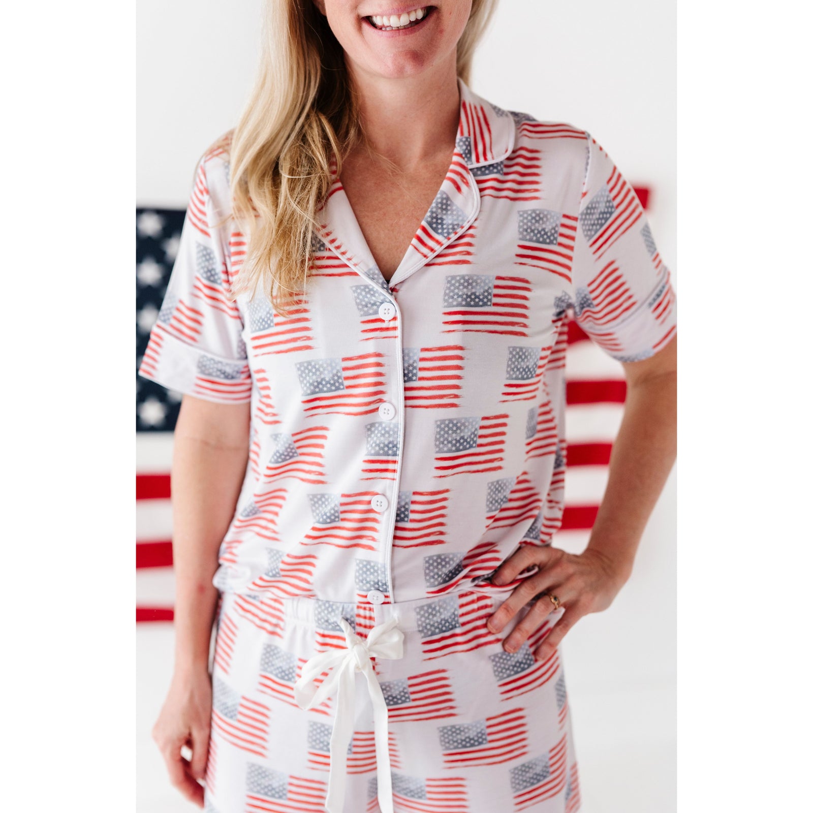 American Flag Women’s Button Down Short Set