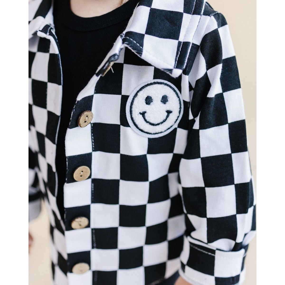 Cotton Shacket | Smiley Checkered Black