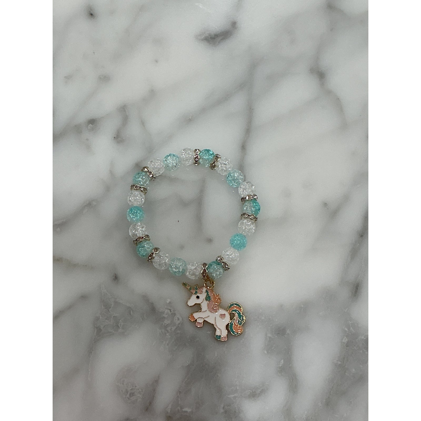 unicorn charm bracelet | blue + white