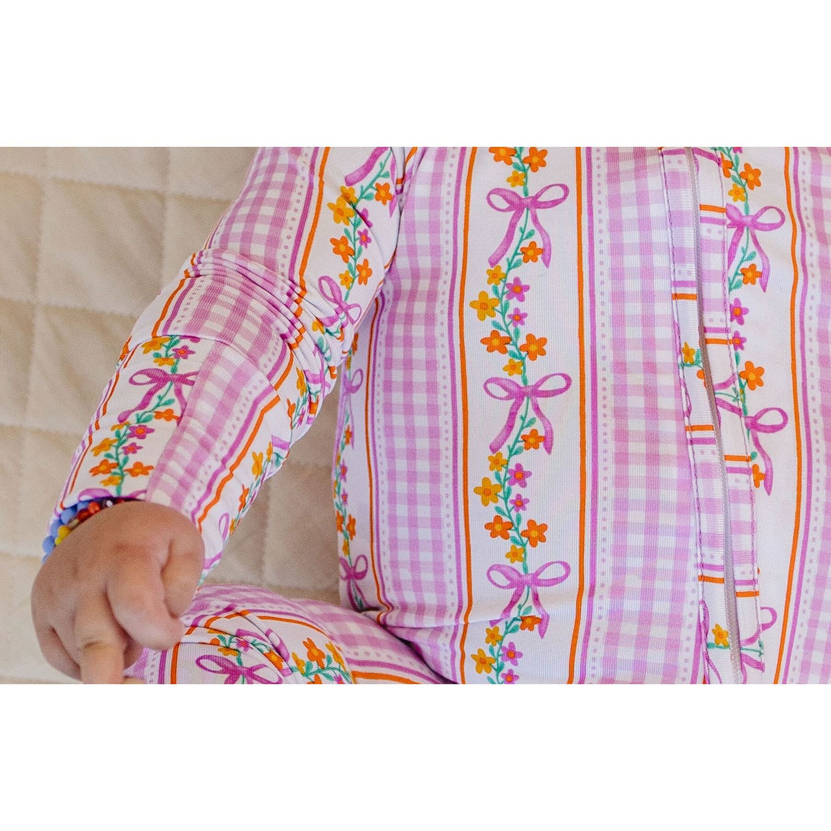 Bamboo Zip Romper | Gingham & Flowers