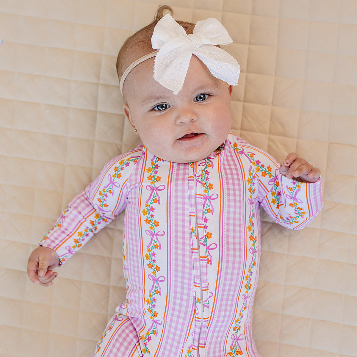 Bamboo Zip Romper | Gingham &amp; Flowers