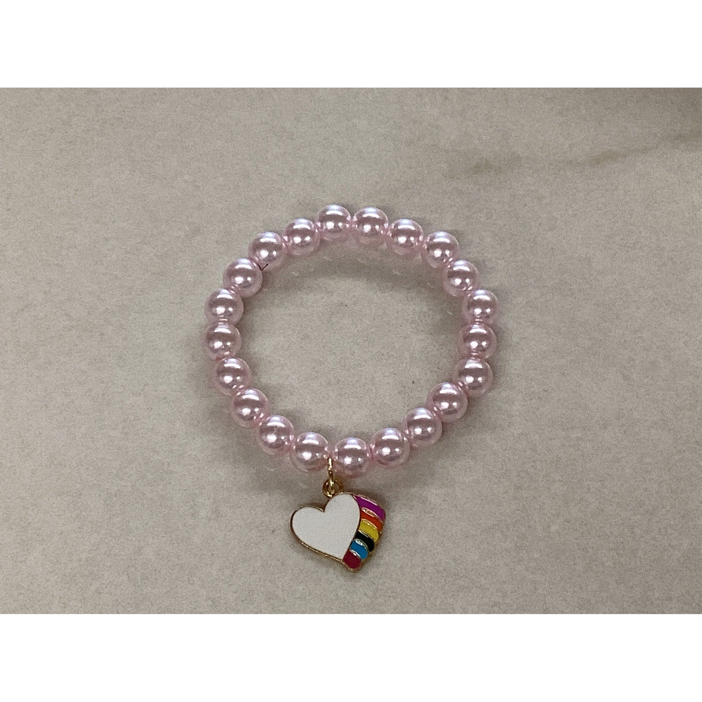 rainbow heart charm bracelet | pink