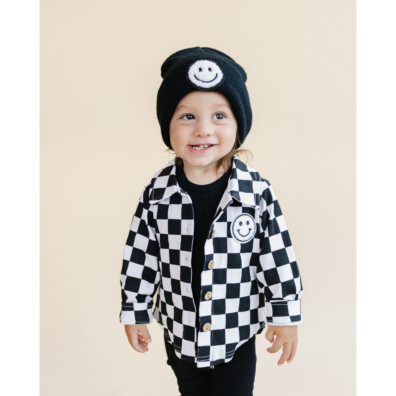 Cotton Shacket | Smiley Checkered Black