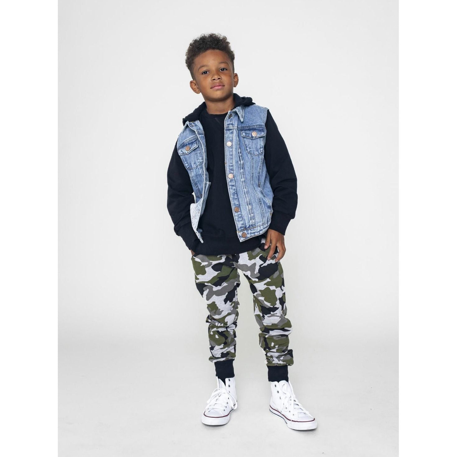 Hooded Denim Jacket - Black