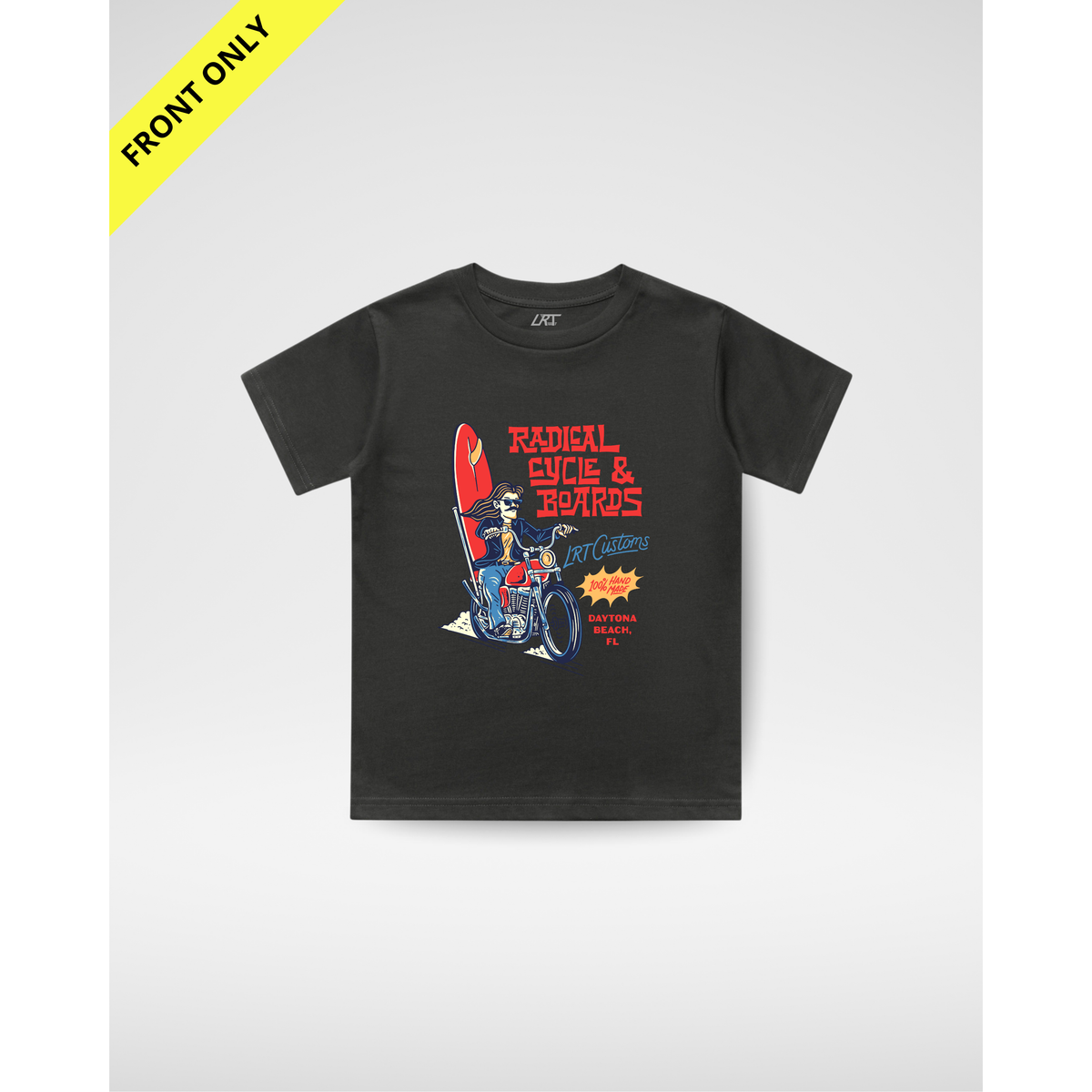 RADICAL CYCLE AND BOARDS TEE - BLACK (FRONT ONLY)