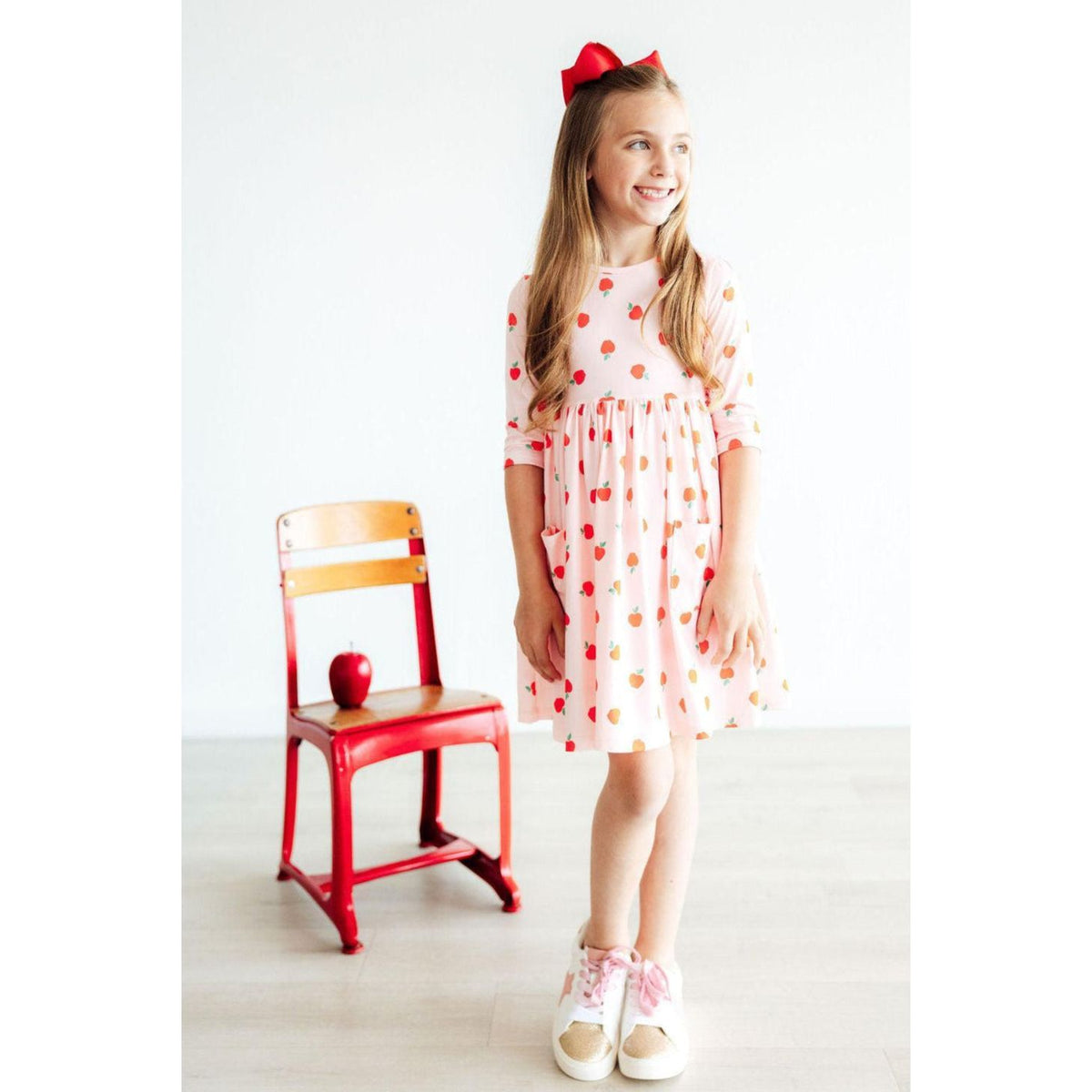 An Apple a Day 3/4 Sleeve Pocket Twirl Dress